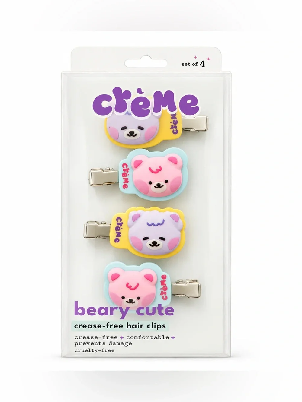 crème Beary Cute Pastel Bear Hair Clips - Set of 4